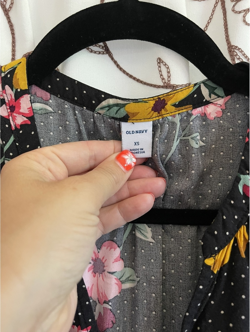Old Navy | XS | Black Floral Polka Dot Dress - Picture 3 of 6